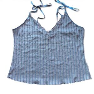Passionata size large satin with ribbons Blue and white lace tank top Y2K